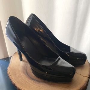 GUCCI Black Patent Leather Stiletto Heels with Platform, Square Box Toe size 38.
